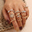 New Crystal Finger Rings Gold Evil Eye Ring Set For Females Trendy Turquoise Flower Rings Fashionable Jewelry