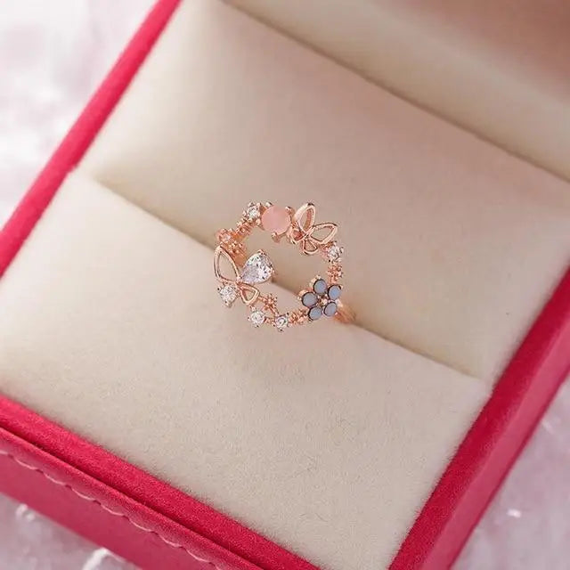 New Delicate Crystal Zircon Rings For Women And Girls Stylish And Sweet/ Flower /Leaf /Butterfly Rings - Wedding