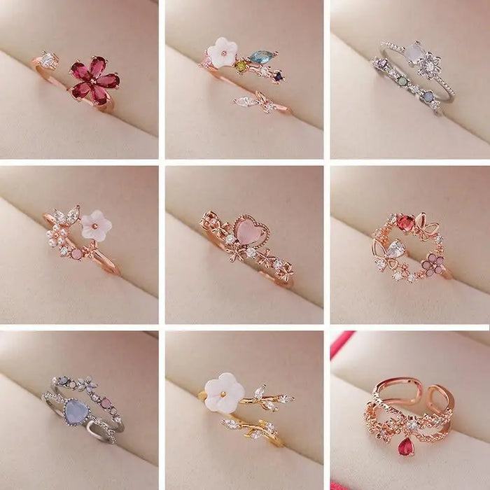 New Delicate Crystal Zircon Rings For Women And Girls Stylish And Sweet/ Flower /Leaf /Butterfly Rings - Wedding