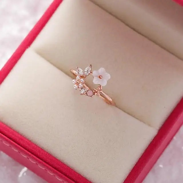 New Delicate Crystal Zircon Rings For Women And Girls Stylish And Sweet/ Flower /Leaf /Butterfly Rings - Wedding