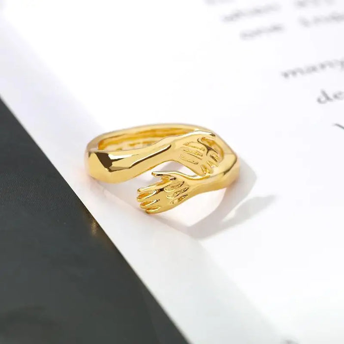 New Double Hand Rings Stylish Open Hug Romantic Lover Ring For Men Women And Girl Gold Wedding Rings Adjustable Sweet