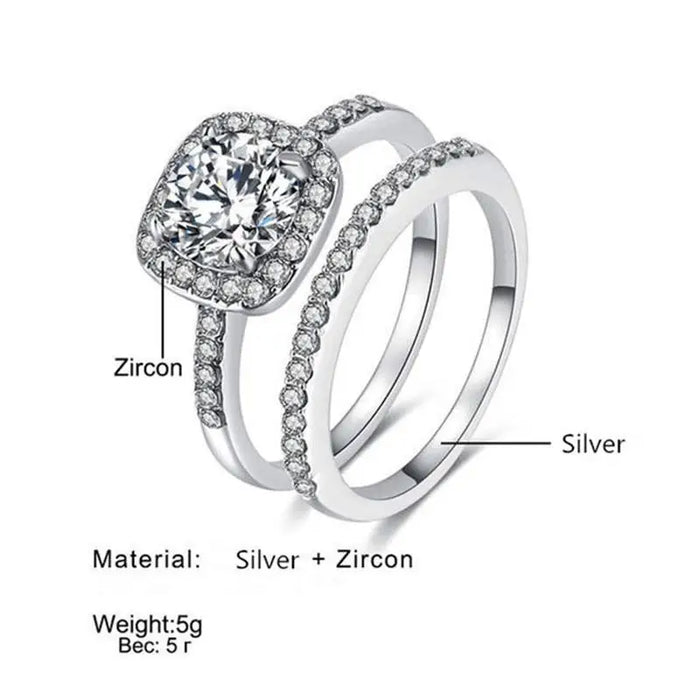 New Elegance Silver Couple Cubic Zirconia Set Ring Luxury Bridal Wedding And Engagement Fine Jewelry - ALU57391YVR