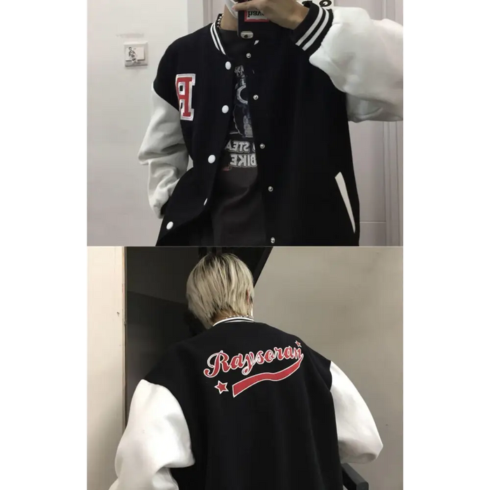 New Elegance Spring Autumn Coat Baseball Bomber Jacket Loose Letter R Men Women Couples Tops Plus Size Jackets