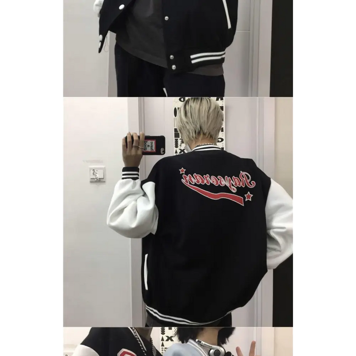 New Elegance Spring Autumn Coat Baseball Bomber Jacket Loose Letter R Men Women Couples Tops Plus Size Jackets