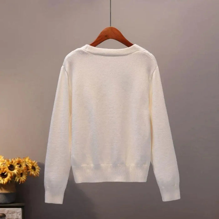 New Stunning Sweater Cardigan For Women Autumn Winter V Neck Pearl Single Breasted Loose Short Thicken Sweater Sweet