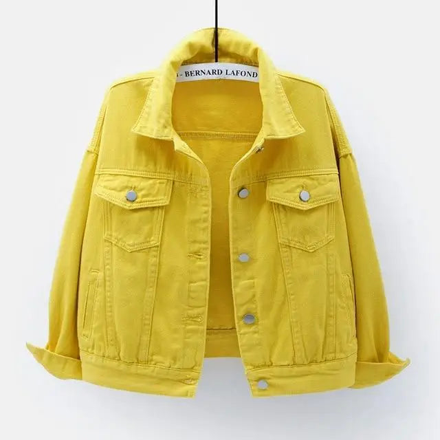 New Stunning Women’s Plus Size Denim Jacket Spring Autumn Short Coat Pink Jean Jackets Casual Tops Purple Yellow