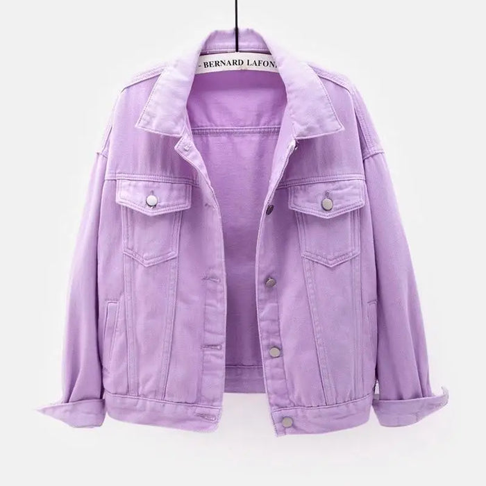 New Stunning Women’s Plus Size Denim Jacket Spring Autumn Short Coat Pink Jean Jackets Casual Tops Purple Yellow