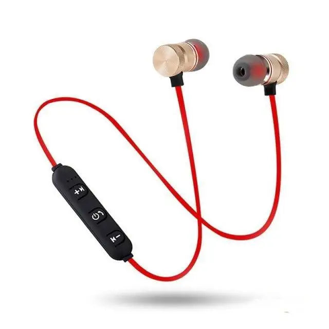 Portable Magnetic Sport Bluetooth Wireless Stereo Earphones For Workout Gym Noise Cancelling Earphones - Red