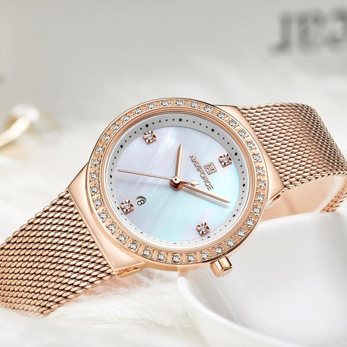 Fashion Elegant Watches   Luxury Analog Women Watch  With Date Casual Quartz  Wristwatch With Stainless Steel Mesh Band Perfect Gift