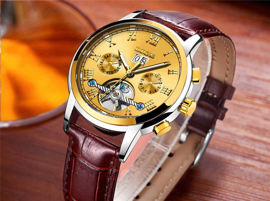 Business Men's Waterproof Watch With Chronometers Date Large Roman Numerals And Decorative Spiral