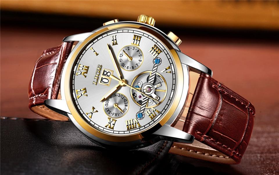 Business Men's Waterproof Watch With Chronometers Date Large Roman Numerals And Decorative Spiral