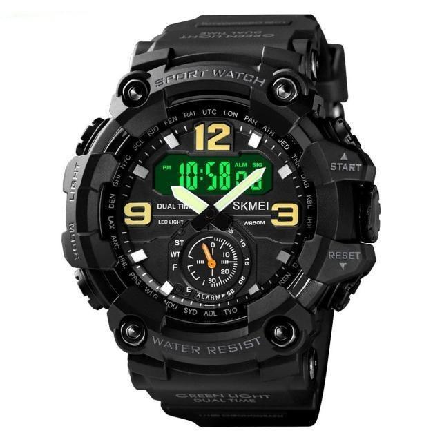 NEW Japan Movement 3 Time Dual Display Analog LED Electronic Quartz Wristwatch Military Men Sports Watches Relogio Masculino Military Watch Outdoor LED Stopwatch Digital Electronic Watches Large Dual Display Waterproof Tactical Army Watches for Men