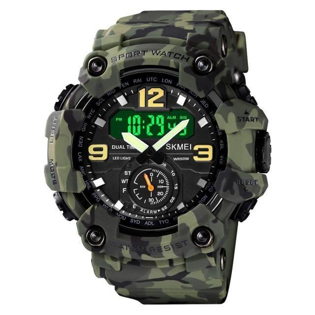 NEW Japan Movement 3 Time Dual Display Analog LED Electronic Quartz Wristwatch Military Men Sports Watches Relogio Masculino Military Watch Outdoor LED Stopwatch Digital Electronic Watches Large Dual Display Waterproof Tactical Army Watches for Men