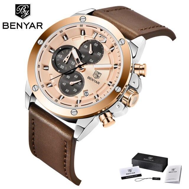 Multifunction Brown Luxury New Men's Watches Quartz Sport Chronograph Elegant Leather Bracelet Men Wrist Watch