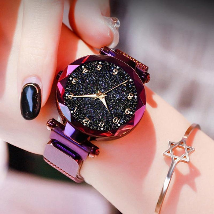 Luxury Simple Women Watches Quartz Magnetic Wristwatch Fashion Starry Sky Design Watch For Women