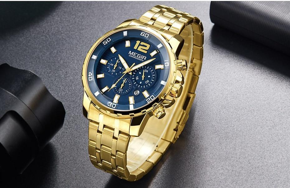 Luxury Men's Gold Business Watches Quartz Analogue Wristwatch Stainless Steel Waterproof Luminous Watch