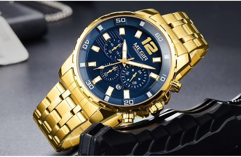 Luxury Men's Gold Business Watches Quartz Analogue Wristwatch Stainless Steel Waterproof Luminous Watch