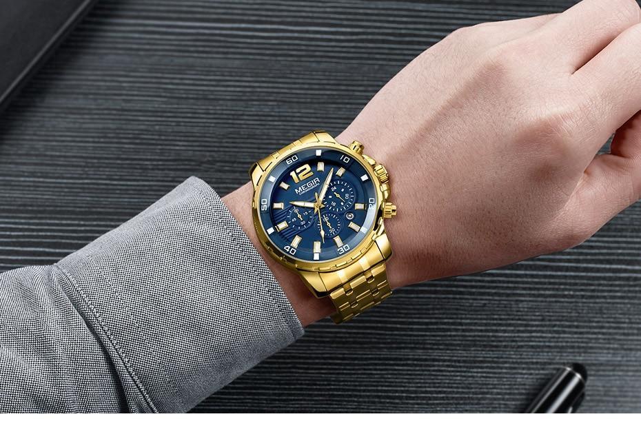 Luxury Men's Gold Business Watches Quartz Analogue Wristwatch Stainless Steel Waterproof Luminous Watch