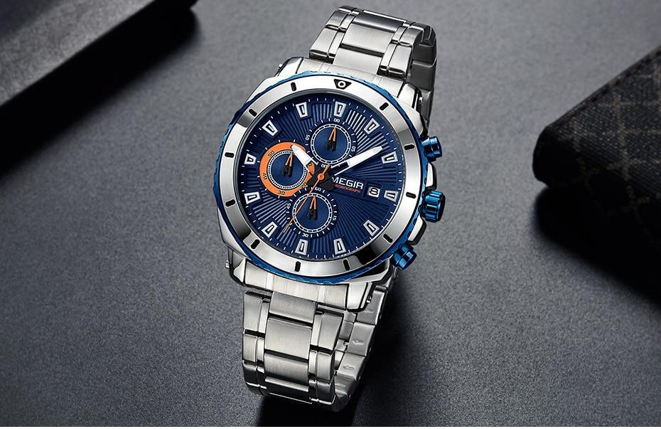 Luxury Men's Business Quartz Watches Blue Fashion Chronograph Elegant Stainless Steel Wristwatches For Man