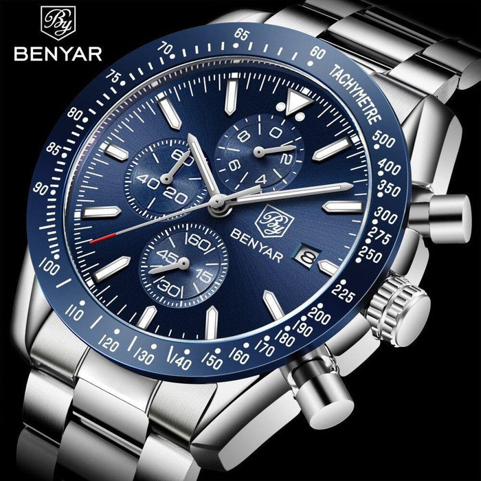 New 2021 Men Silver Blue Watch Business Analog Chronogragh Full Steel Luxury Casual Male Waterproof Sports Design Watches