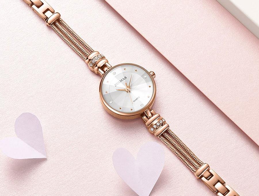 Small Fashion Round Womens Watch Quartz Luxury Rose Gold  Shine Color Waterproof WristWatch For Women