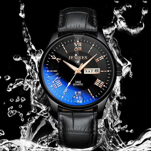 Luxury Black Men Watches Elegant Leather Strap Waterproof And Scratch Resistant Sports Wrist Watch For Mens