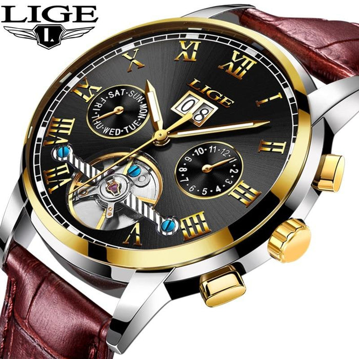 Business Men's Waterproof Watch With Chronometers Date Large Roman Numerals And Decorative Spiral