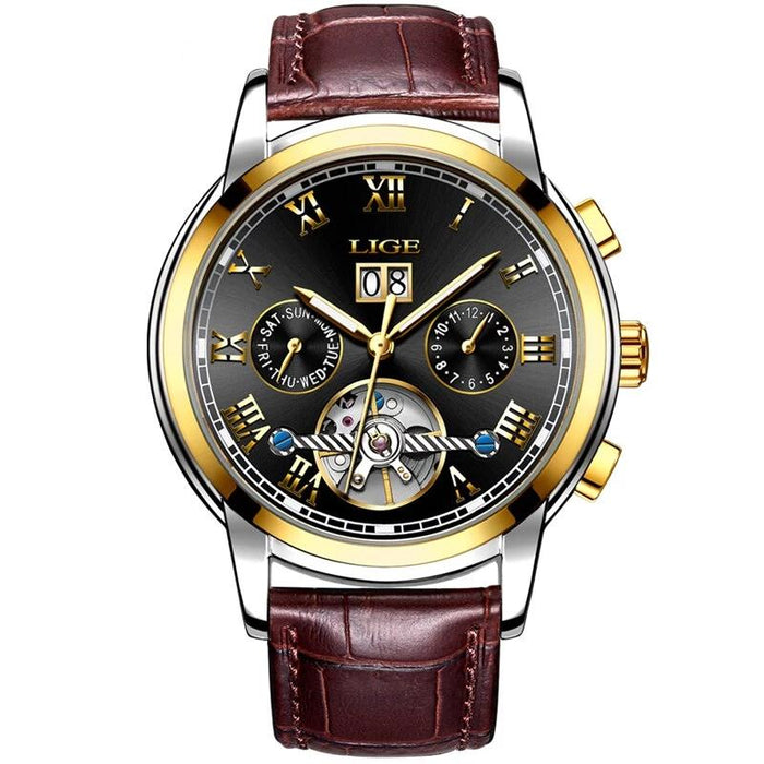 Business Men's Waterproof Watch With Chronometers Date Large Roman Numerals And Decorative Spiral