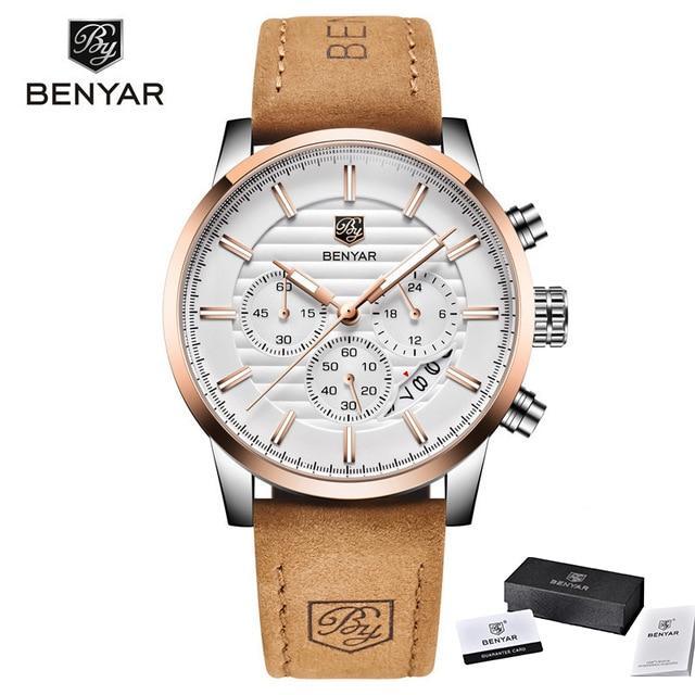 New Luxury Men Watches Chronograph Sports Watches Waterproof Casual Sport Leather Strap Quartz Men's Wrist Watch