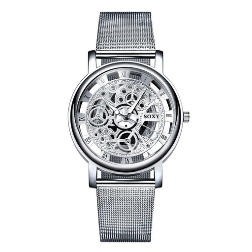 Unisex Metal Silver Watch With Steel Bracelet Unique Design Perfect Gift For Your Loved One