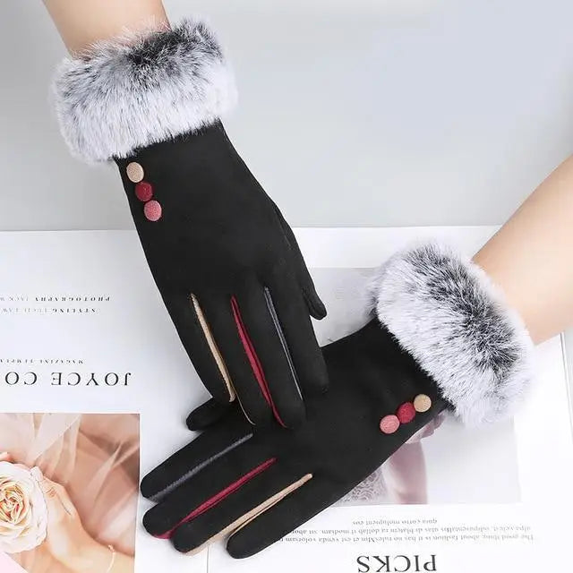 Red Winter Warm One Size Touch Screen Glove Female Fur Thick Driving Comfortable Gloves For Autumn - STEVVEX Fashion - 717, autumn gloves, black gloves, colorful gloves, comfortable gloves, cute gloves, driving gloves, elegant gloves, fashionable gloves, female gloves, glove, gloves, red gloves, touch screen gloves, warm gloves, winter gloves, women gloves - Stevvex.com