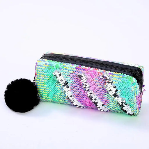 Shiny Reversible Girls Pencil Case Glitter Design Double Color Zipper Make Up Bag Stationery Case For Students - 2