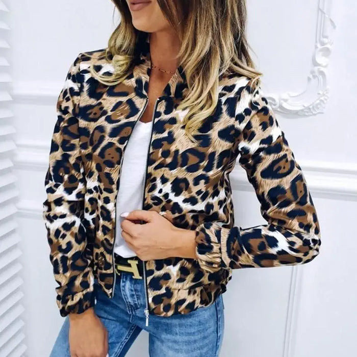 Sizzling Stylish Women’s Long Sleeve Jacket Sweater Top Ladies Casual Leopard Print Cardigan Zipper Short Outwear