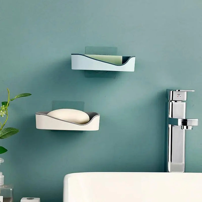 Soap Rack No Drilling Wall Mounted Double Layer Soap Holder Soap Sponge Dish Bathroom Accessories Soap Dishes Self