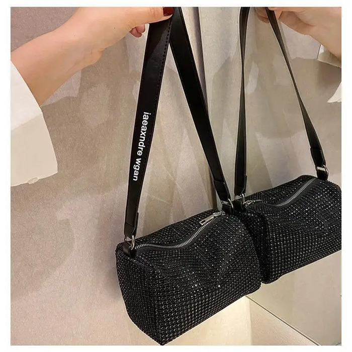 Sparkling Rhinestone Bag For Females Mini Portable Hand Bag Diamond Messenger Bag Fashionable Zipper Feminina Evening