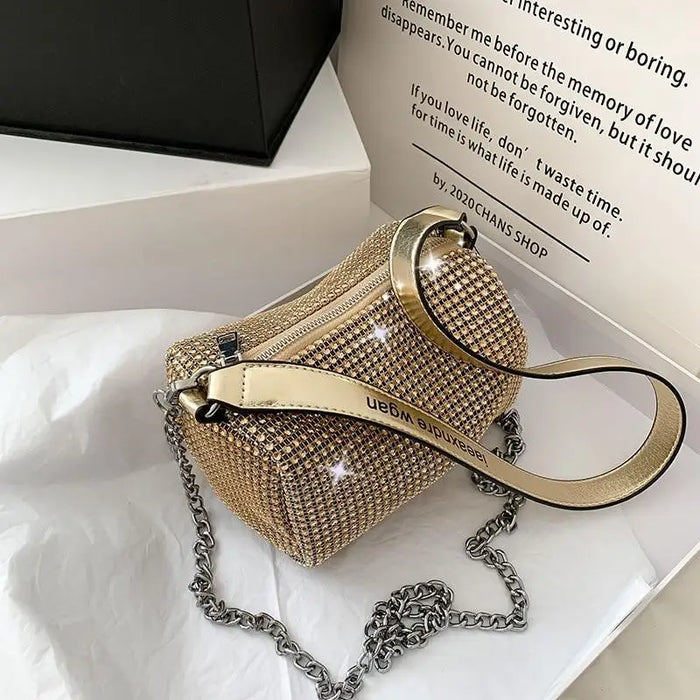 Sparkling Rhinestone Bag For Females Mini Portable Hand Bag Diamond Messenger Bag Fashionable Zipper Feminina Evening