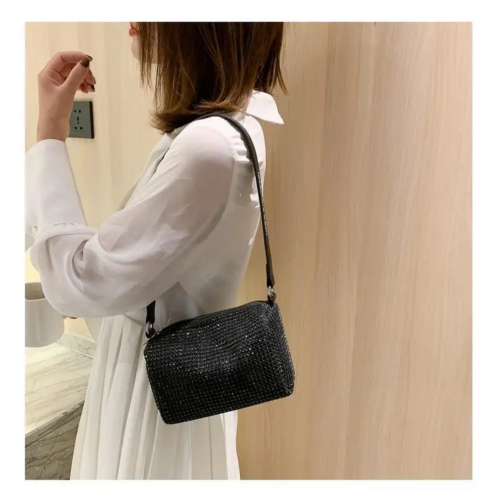 Sparkling Rhinestone Bag For Females Mini Portable Hand Bag Diamond Messenger Bag Fashionable Zipper Feminina Evening