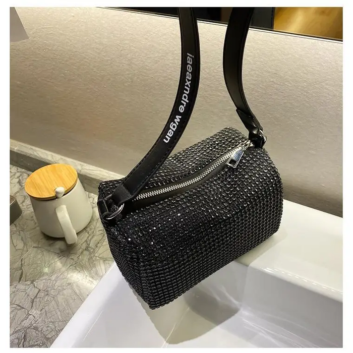 Sparkling Rhinestone Bag For Females Mini Portable Hand Bag Diamond Messenger Bag Fashionable Zipper Feminina Evening