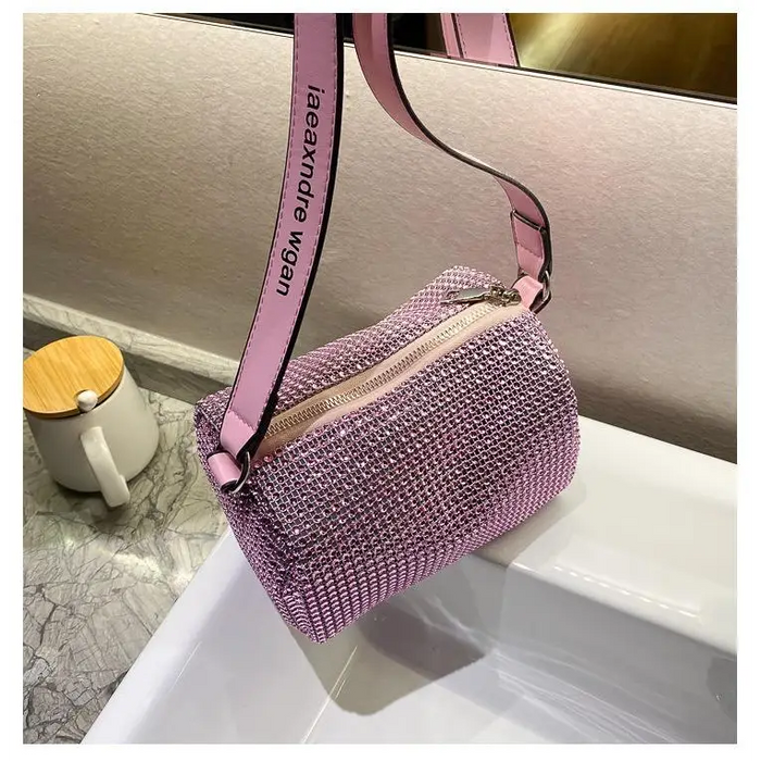 Sparkling Rhinestone Bag For Females Mini Portable Hand Bag Diamond Messenger Bag Fashionable Zipper Feminina Evening