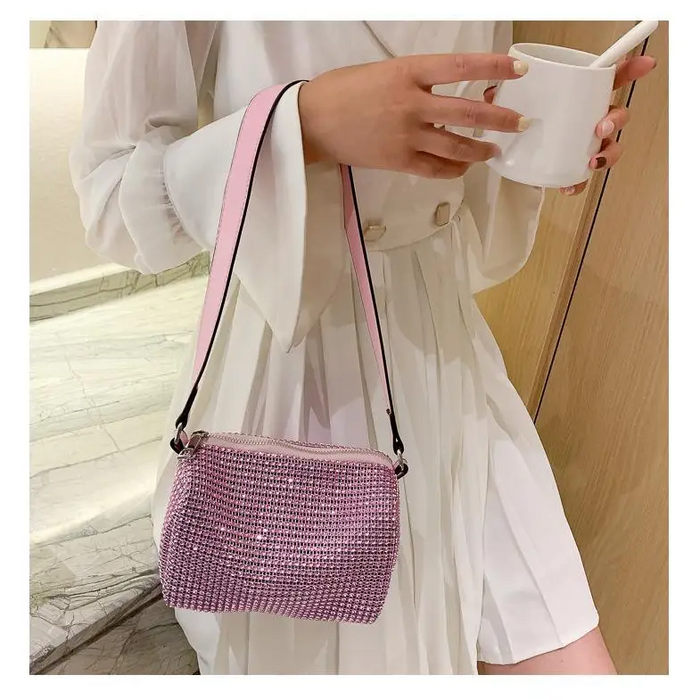 Sparkling Rhinestone Bag For Females Mini Portable Hand Bag Diamond Messenger Bag Fashionable Zipper Feminina Evening