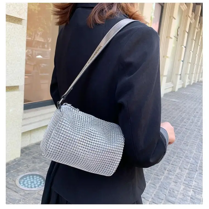 Sparkling Rhinestone Bag For Females Mini Portable Hand Bag Diamond Messenger Bag Fashionable Zipper Feminina Evening