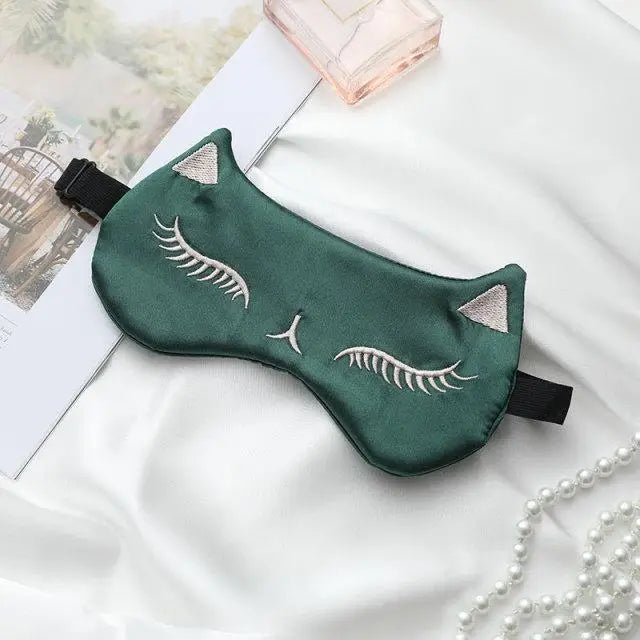 Stylish Cat Eye And Ear Design Pure Silk Double - side Shading Eyeshade Sleeping Eye Mask Blindfolds Eyeshade Health