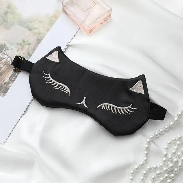 Stylish Cat Eye And Ear Design Pure Silk Double - side Shading Eyeshade Sleeping Eye Mask Blindfolds Eyeshade Health