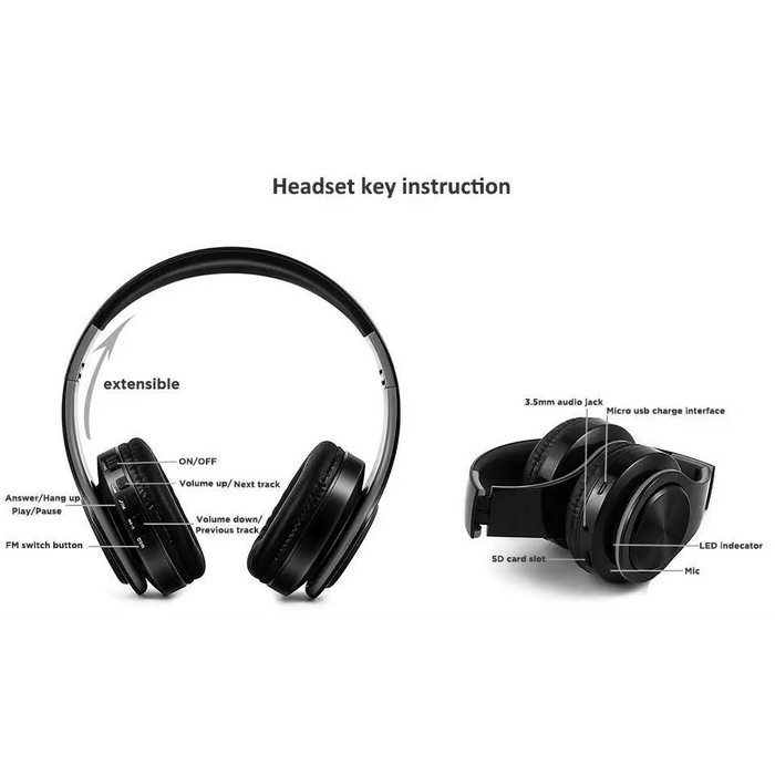 Stylish Wireless Bluetooth Headphone Stereo Headset Music Headset Foldable Wireless and Wired Stereo Headset Micro