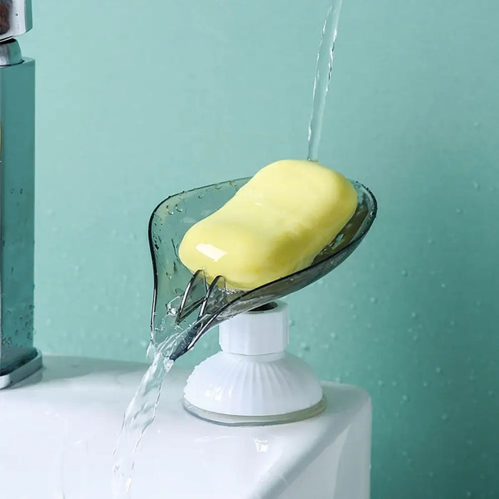 Suction Cup Soap Dish Holder Leaf - Shape Self - Draining Soap Saver Box Not Punched for Shower Bathroom Kitchen Soap