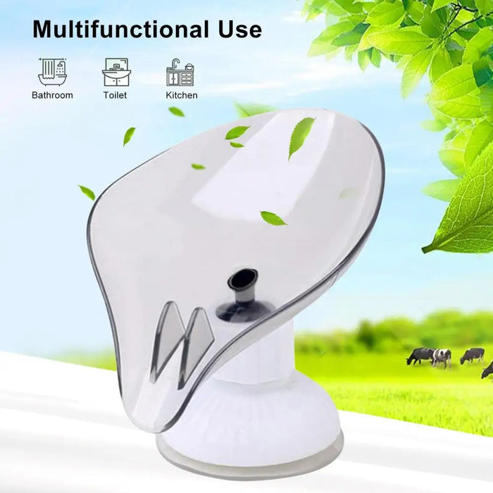 Suction Cup Soap Dish Holder Leaf - Shape Self - Draining Soap Saver Box Not Punched for Shower Bathroom Kitchen Soap