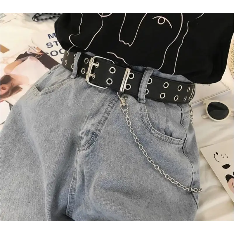 Vintage Adjustable Black Metal Waistband Buckle Leather Waistband For Jeans Trendy Women’s Fashionable Design