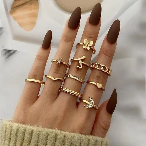 Vintage Style Gold Round Twist Rings Set For Women And Girls Ring Trendy Metal Knuckle Finger Rings Jewelry - 7