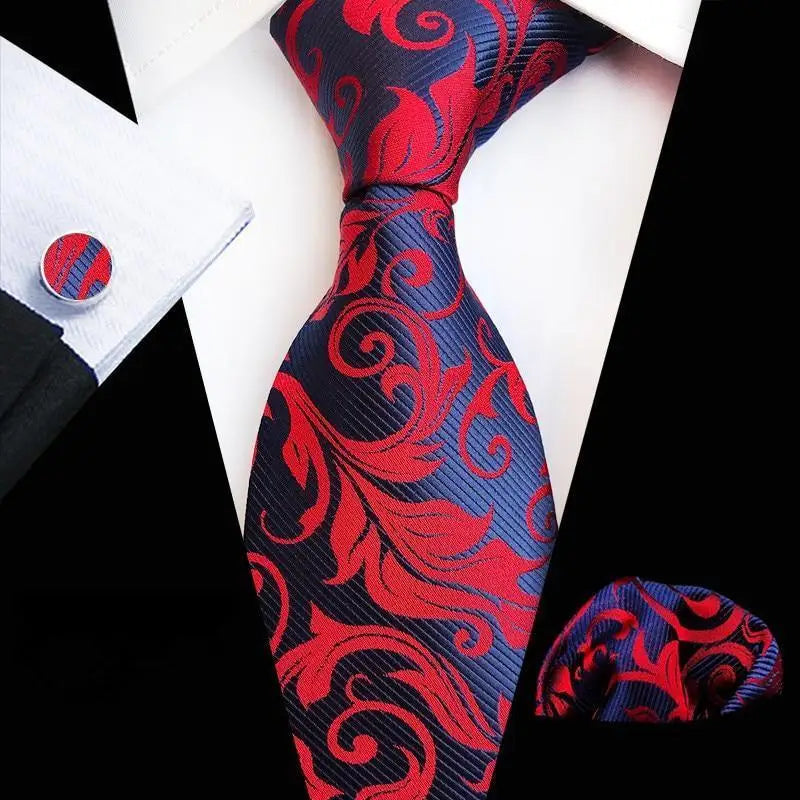 Wedding Bridegroom Floral Print Silk Necktie With Cufflinks Set Fashion High Quality Necktie Set For Men - 1