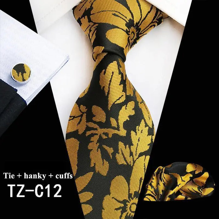 Wedding Bridegroom Floral Print Silk Necktie With Cufflinks Set Fashion High Quality Necktie Set For Men - 14